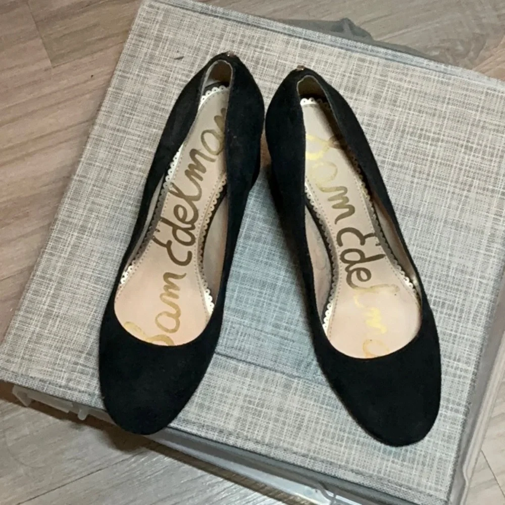 Sam Edelman Black Velvet Pumps 7 1/2 7.5 Chunky Block High Heel Women’s Shoes - Picture 1 of 3
